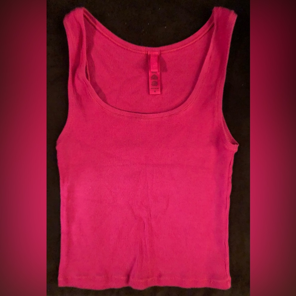 💜Skims Cotton Ribbed Tank - Dark Pink